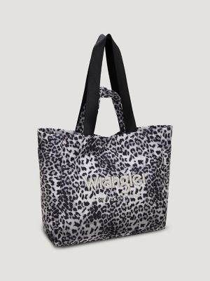 Leopard Print Canvas Tote in Black
