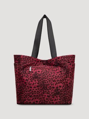 Leopard Print Canvas Tote:Red:One Size alternative view