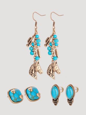 Turquoise Stone Earrings 3-Piece Set