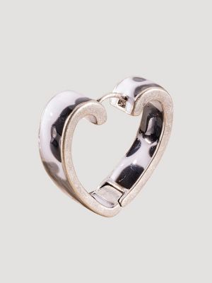 Cow Print Heart Hoop Earrings in Silver/Black