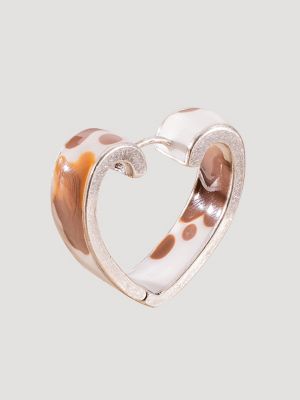 Cow Print Heart Hoop Earrings in Silver/Brown