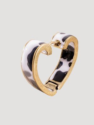 Cow Print Heart Hoop Earrings:Gold/Black:One Size: alternative view