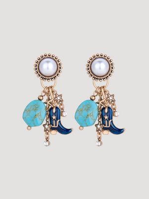 Turquoise Stone Boot Charm Earrings