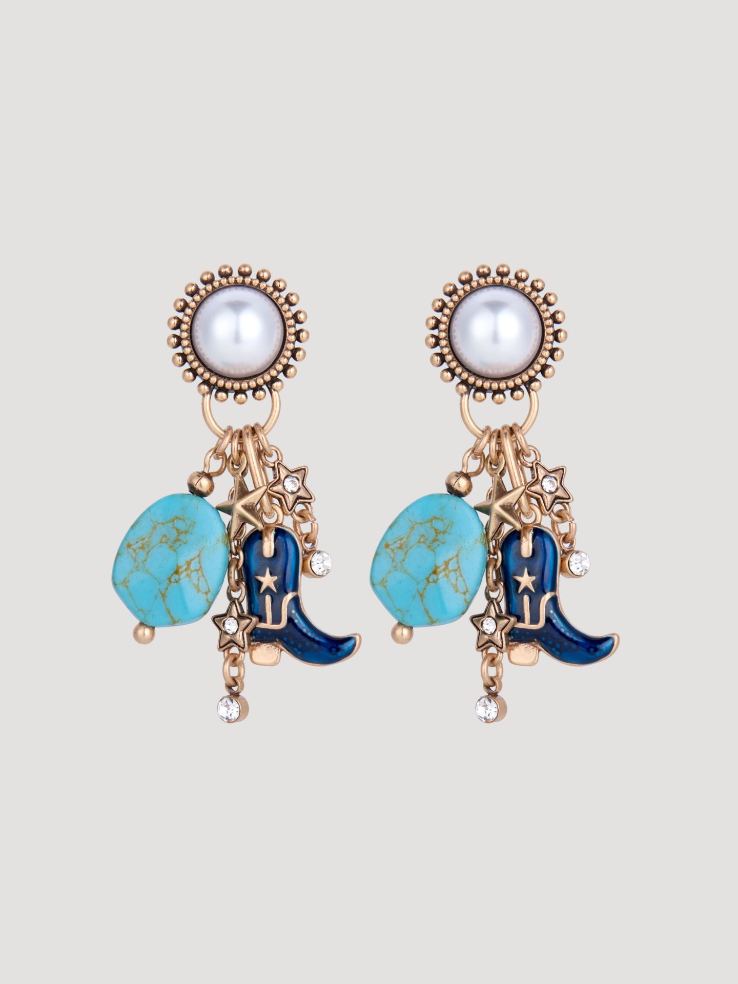 Женские серьги Wrangler Turquoise Stone Boot Charm, цвет: Золотой — фото 1