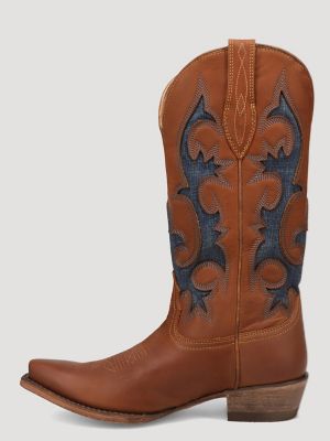 Women's Mavis Denim Snip-Toe Western Boot in Saddle Tan