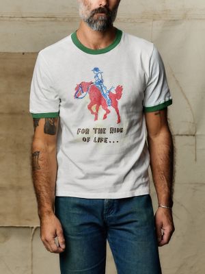 Wrangler x Imogene + Willie For the Ride of Life Ringer Tee in Vintage White/Green