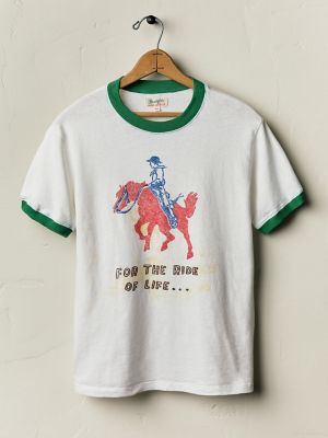 Wrangler x Imogene + Willie For the Ride of Life Ringer Tee in Vintage White/Green