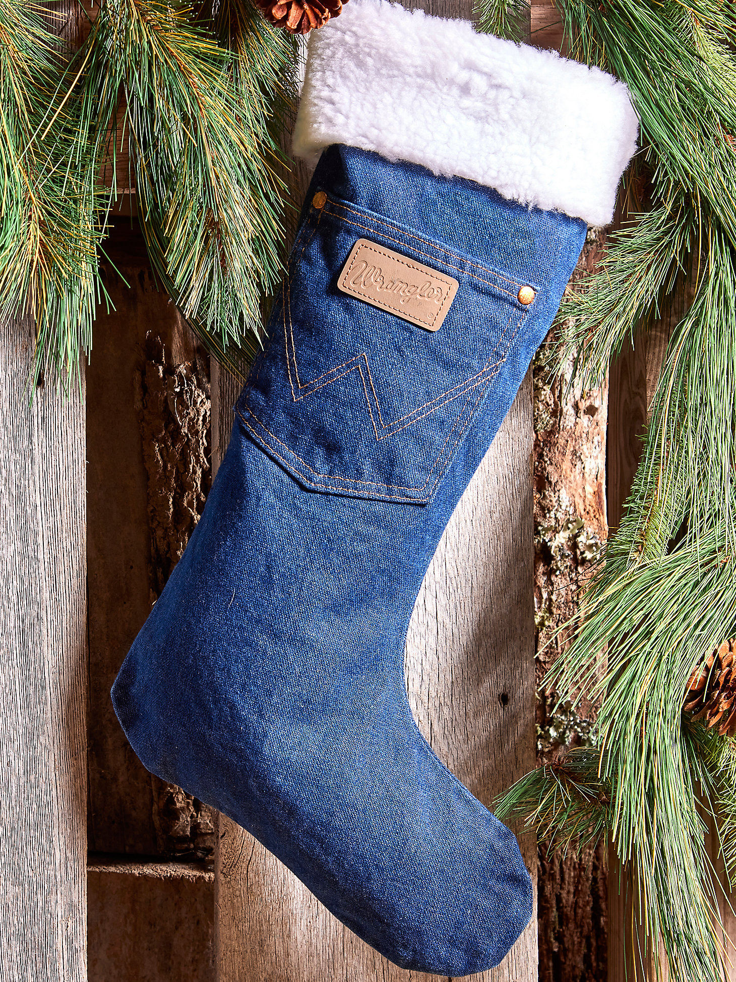 Wrangler® Sherpa Denim Christmas Stocking in Prewashed alternative view 3