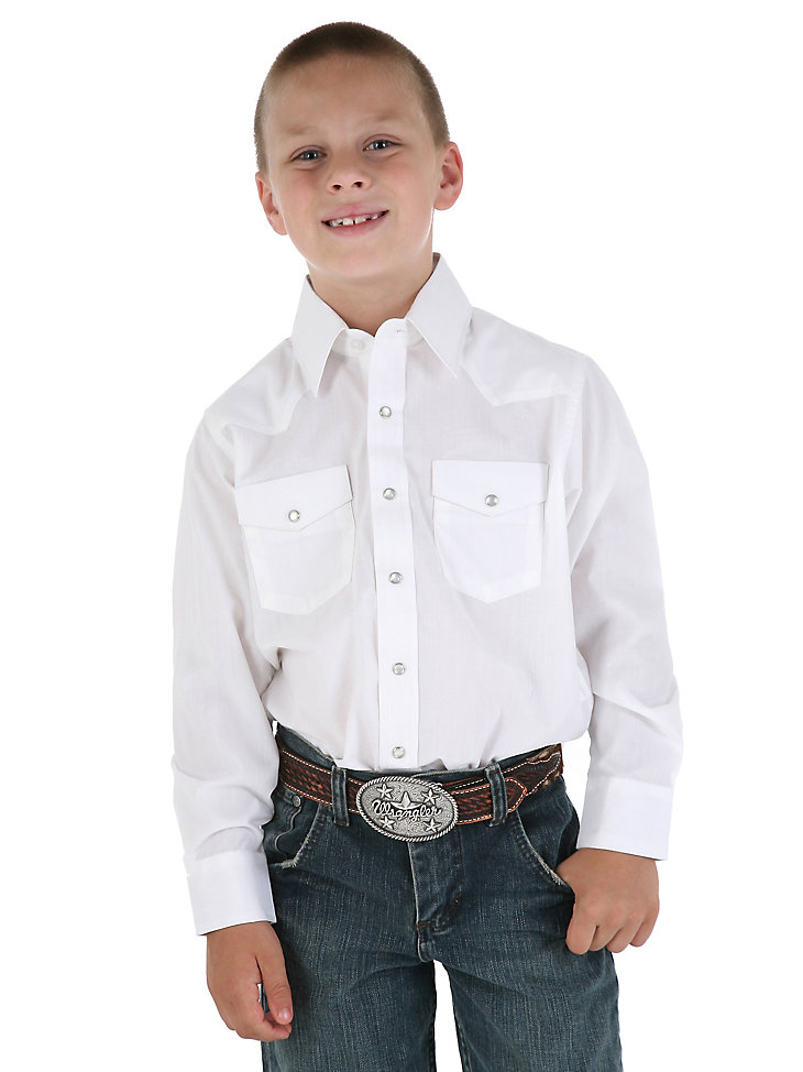 Boy's White Long Sleeve Dress Western Snap Shirt in White alternative view
