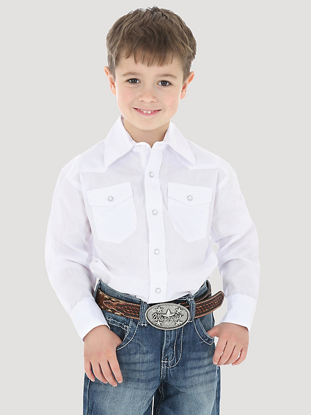 Boy's White Long Sleeve Dress Western Snap Shirt in White