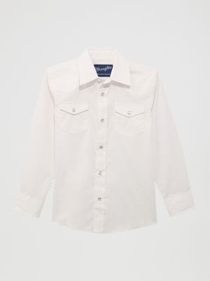 Wrangler Kids' Boy's White Long Sleeve Dress Western Snap Shirt In White