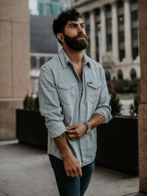mens wrangler denim shirt