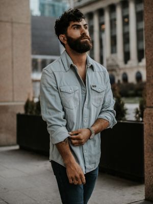 wrangler blue denim shirts