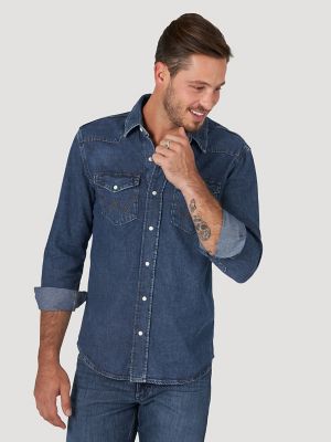 mens denim shirt with snaps