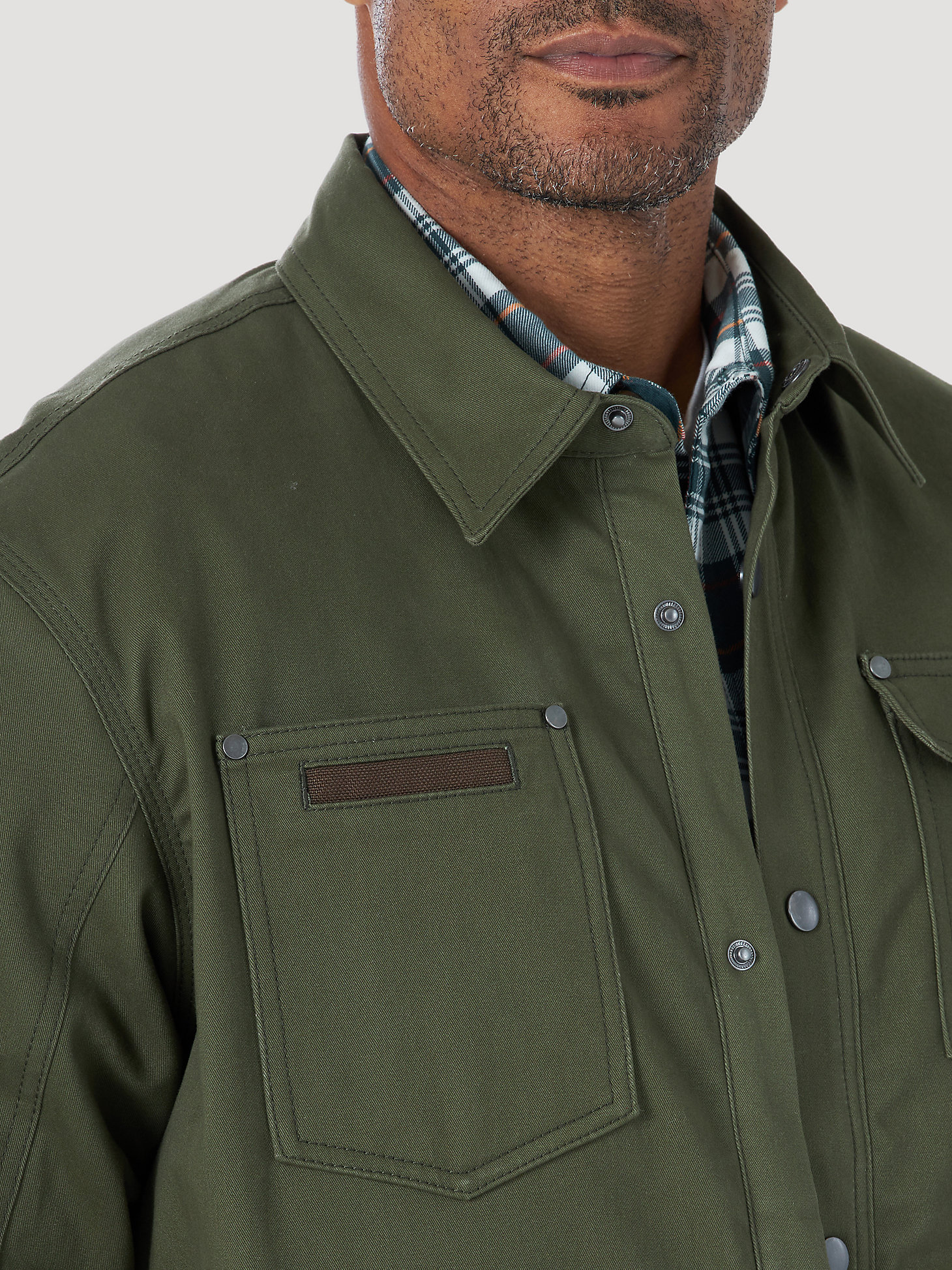 Wrangler® RIGGS Workwear® Tough Layers Fleece Lined Work Shirt Jacket in Loden alternative view 2