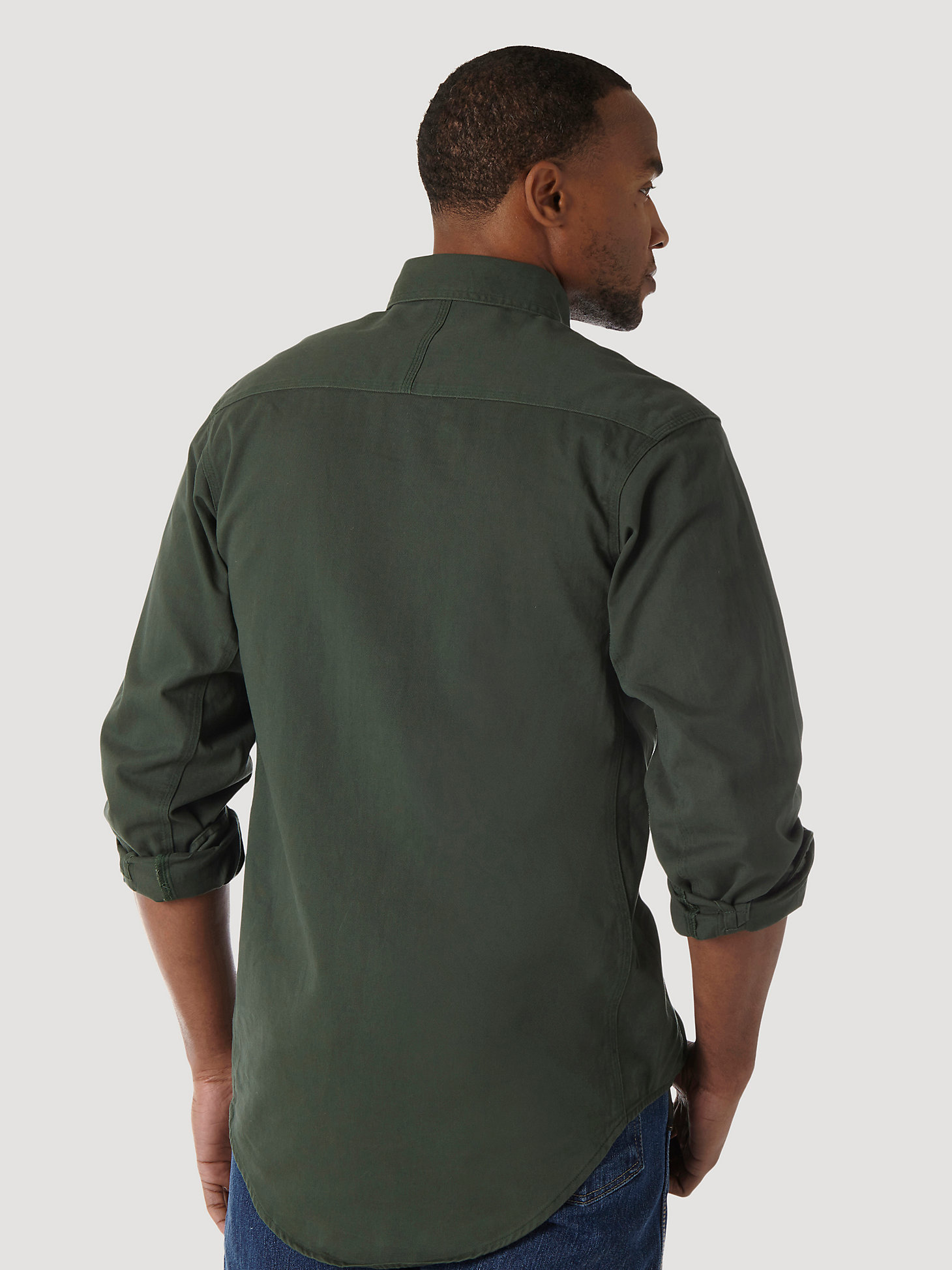 Wrangler® RIGGS Workwear® Long Sleeve Button Down Solid Twill Work Shirt in Forest Green alternative view 4
