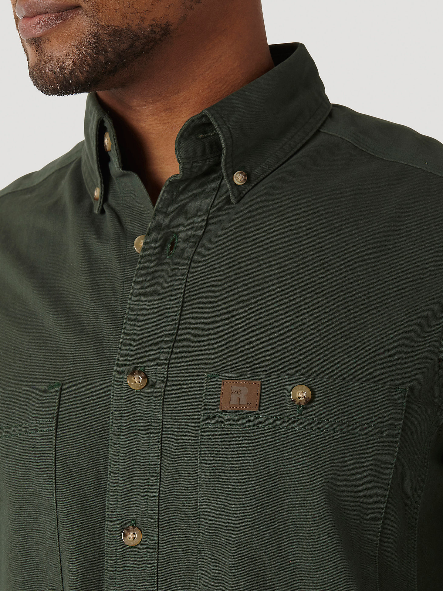 Wrangler® RIGGS Workwear® Long Sleeve Button Down Solid Twill Work Shirt in Forest Green alternative view 6