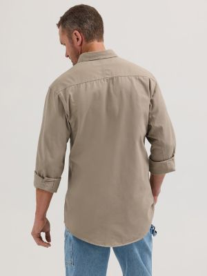 Wrangler® RIGGS Workwear® Long Sleeve Button Down Solid Twill Work Shirt in Khaki