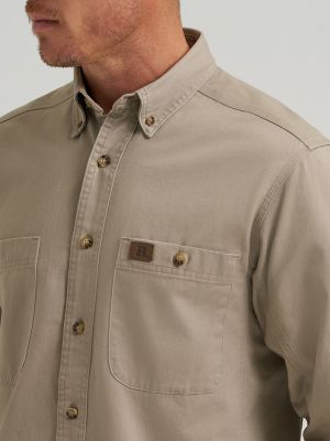 Wrangler&reg; RIGGS Workwear&reg; Long Sleeve Button Down Solid Twill Work Shirt in Khaki