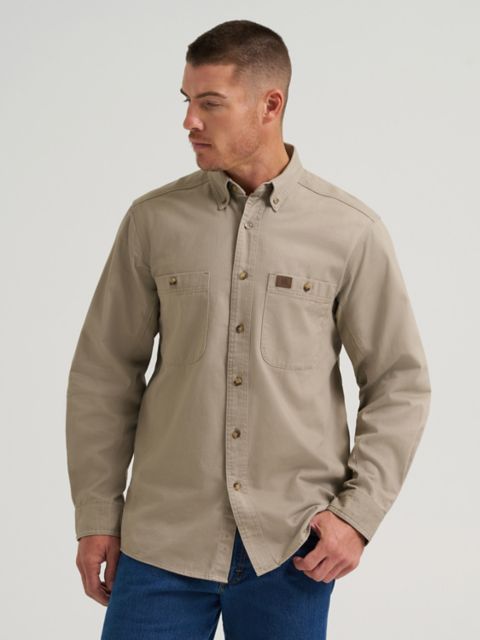 Мужские рубашки Wrangler RIGGS Workwear® Long Sleeve Button Down Solid Twill Work Shirt