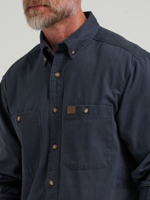 Wrangler&reg; RIGGS Workwear&reg; Long Sleeve Button Down Solid Twill Work Shirt in Navy