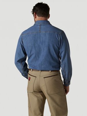Wrangler® RIGGS Workwear® Long Sleeve Button Down Solid Denim Work Shirt in  Antique