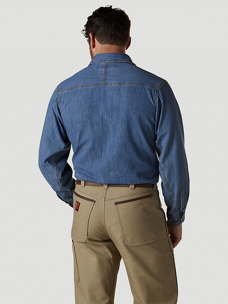 Wrangler® RIGGS Workwear® Long Sleeve Button Down Solid Denim Work Shirt in Antique alternative view 4