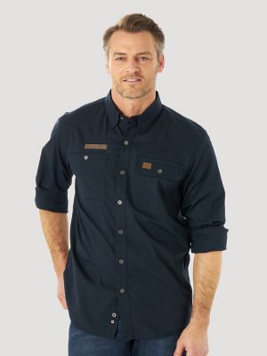 Wrangler Riggs LS Vented Solid Work Shirt Navy Size XL