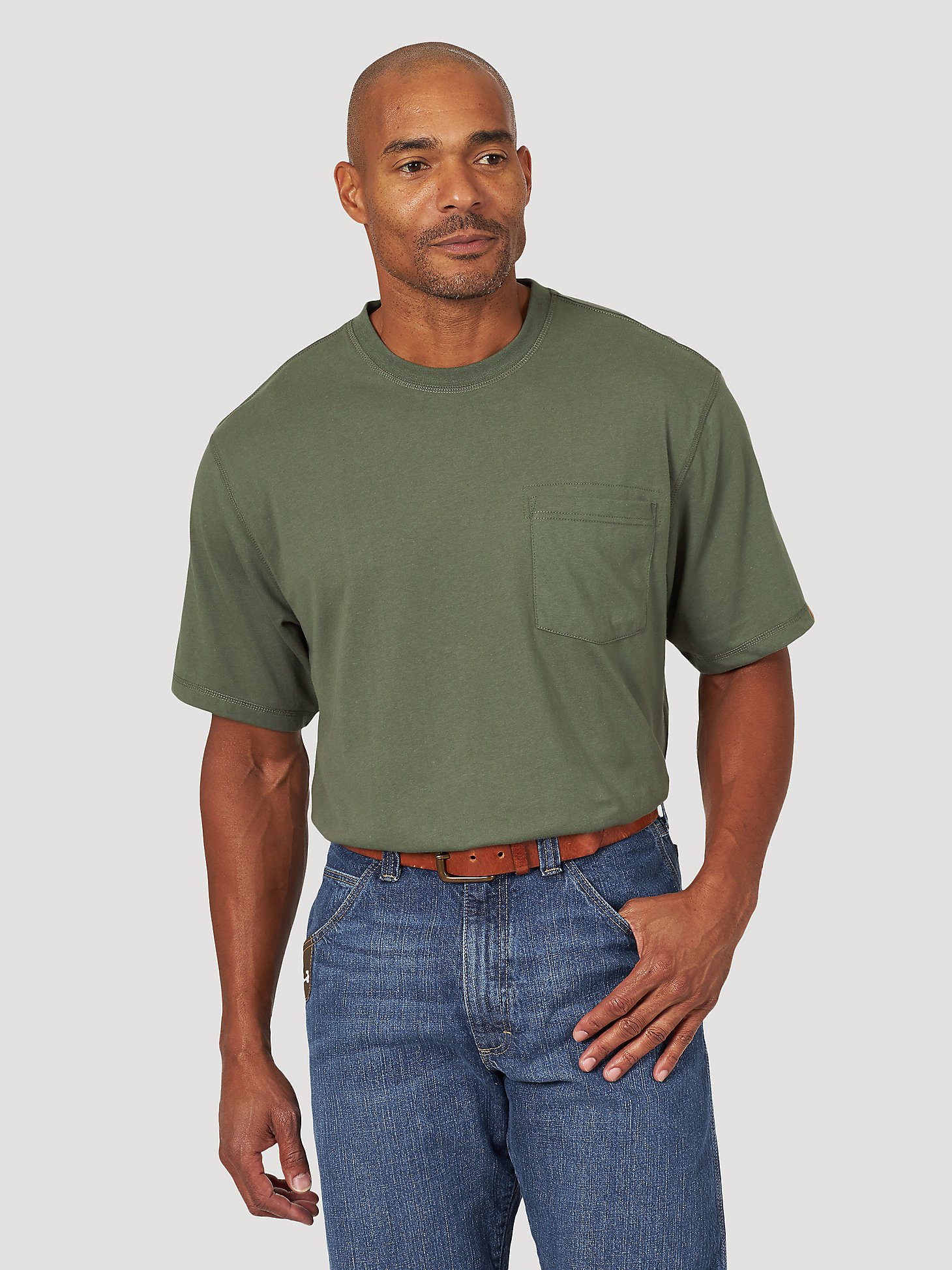 Wrangler® RIGGS Workwear® Short Sleeve 1 Pocket Performance T-Shirt in Hazel Green main view
