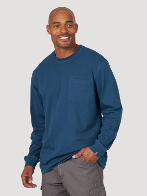 Wrangler Long Sleeve Layering Tee Shirts for Men, Core Mens Layering T-Shirt  - Charcoal/STN Blue, Size Medium at  Men's Clothing store