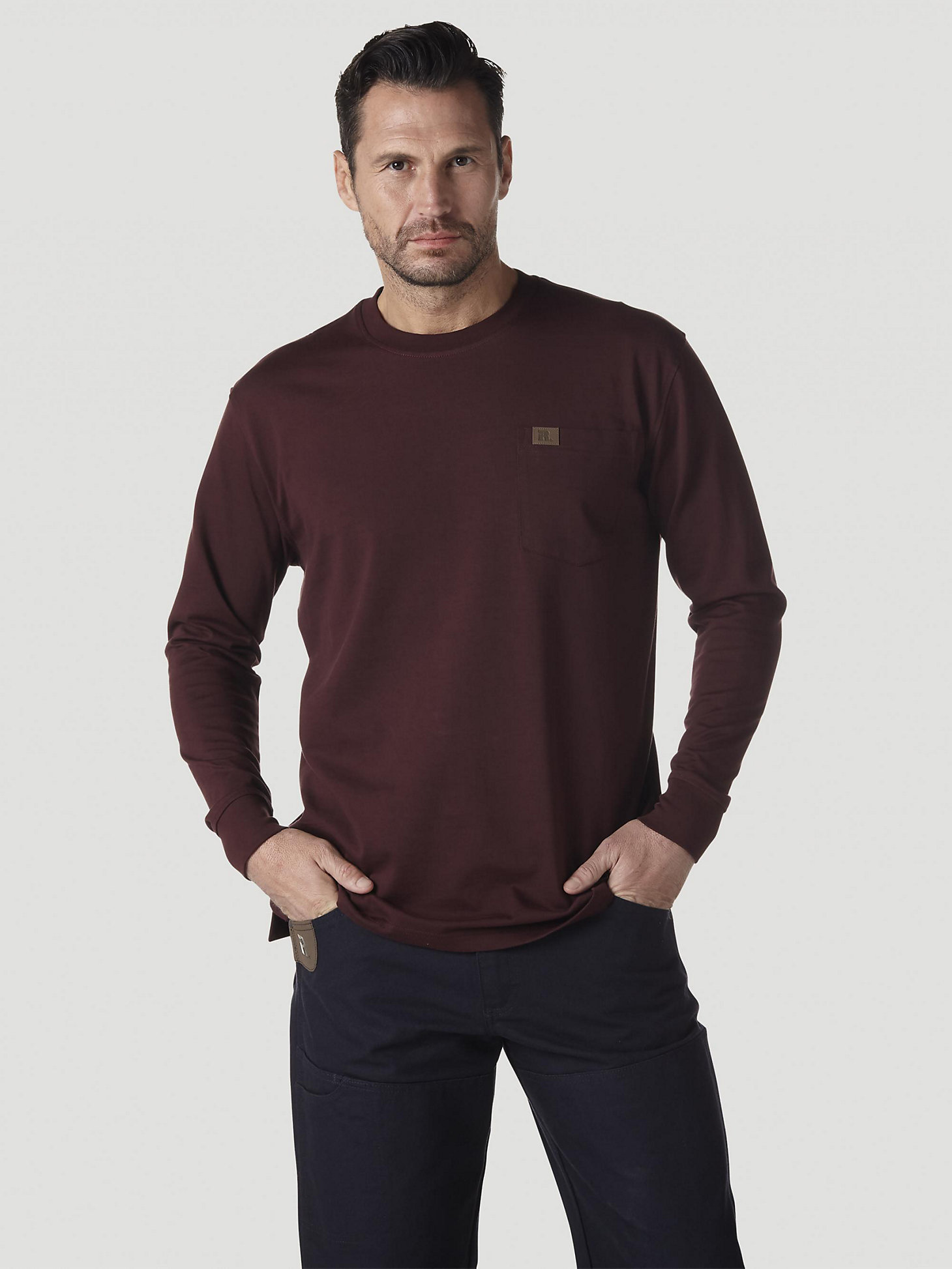 Wrangler® RIGGS Workwear® Long Sleeve Pocket T-Shirt in Burgundy main view