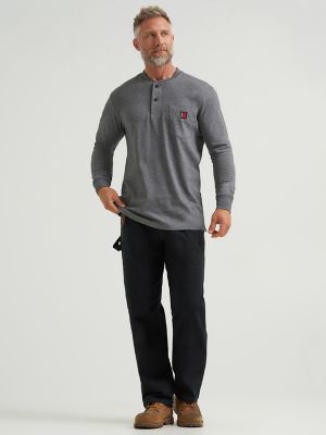 Wrangler® RIGGS Workwear® Long Sleeve Solid Henley in Charcoal Grey