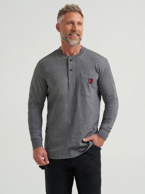 Wrangler Men's Riggs Workwear Long Sleeve Henley (L Charcoal Grey)