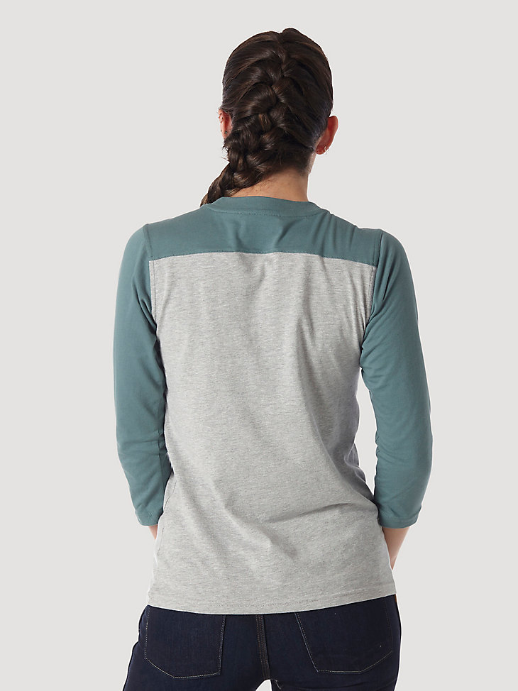 Women's Wrangler® RIGGS Workwear® Three-Quarter Sleeve Colorblocked Performance T-Shirt in Sea Green/Grey alternative view