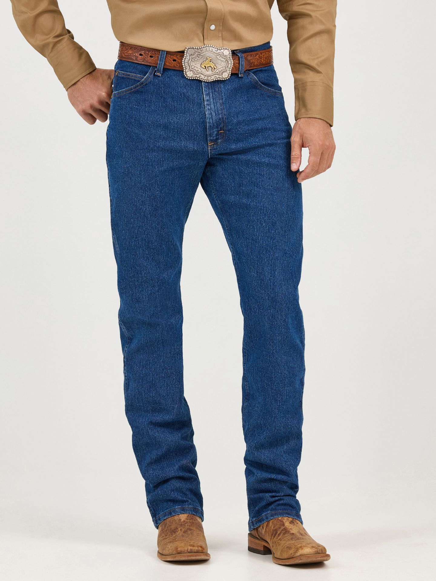Мужские джинсы Wrangler Premium Performance Advanced Comfort Cowboy Cut® Regular Fit, цвет: Серо-бежевый — фото 2
