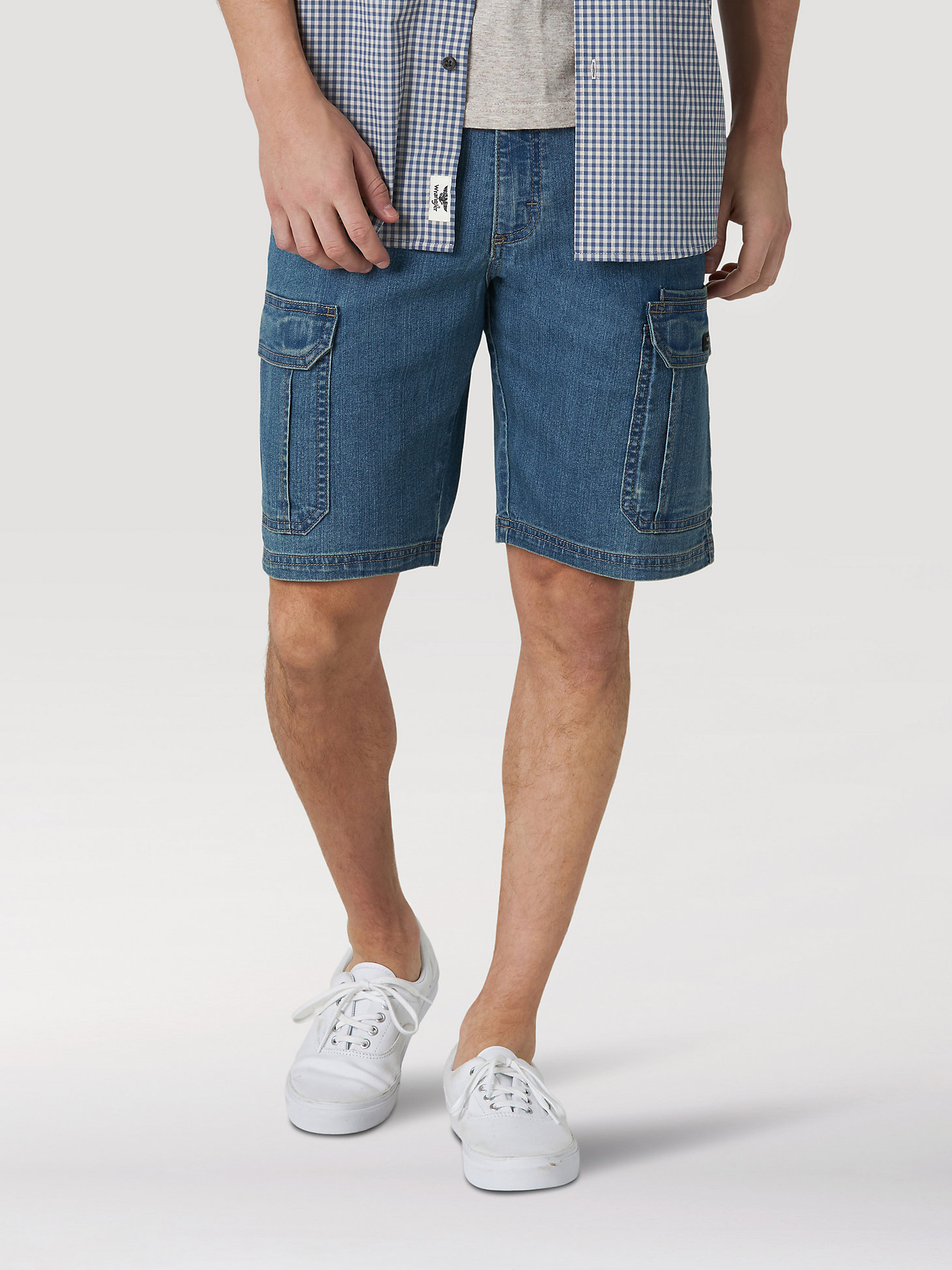 Wrangler® Men's Five Star Premium Denim Cargo Shorts in Medium Tint main view