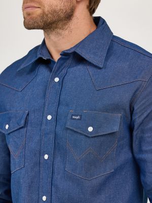 Cowboy Cut® Firm Finish Denim Short Sleeve Work Western Shirt in Rigid  Indigo