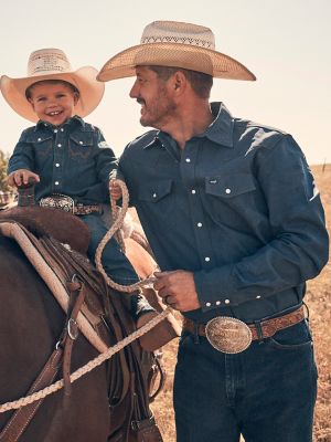 Cowboy Cut® Rigid Denim Long Sleeve Western Work Shirt in Indigo with FF