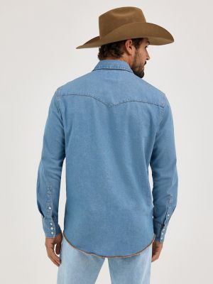 Wrangler Men's Retro Long Sleeve Denim Shirt - L - Blue