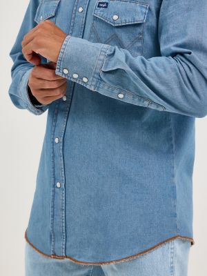 Cowboy Cut® Long Sleeve Western Denim Snap Work Shirt in Stonewash alternative view 3