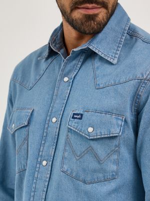 Cowboy Cut® Long Sleeve Western Denim Snap Work Shirt in Stonewash