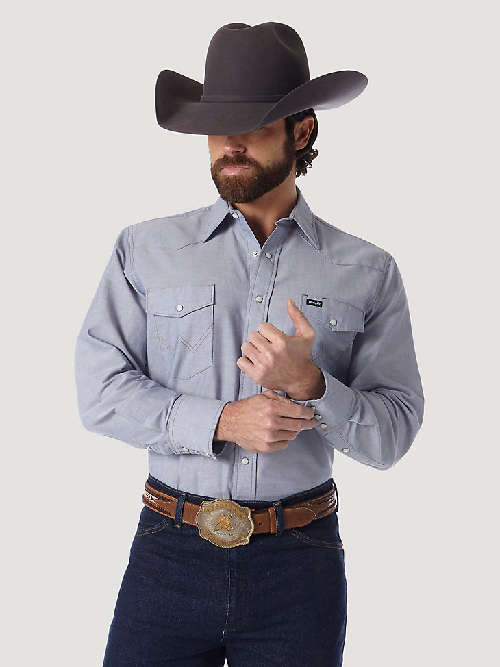 Cowboy Cut® Work Western Chambray Long Sleeve Shirt in Chambray alternative view 4