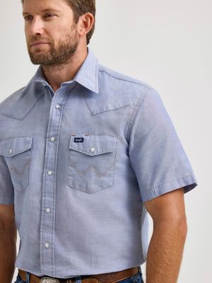 Cowboy Cut® Work Short Sleeve Western Snap Solid Chambray Shirt