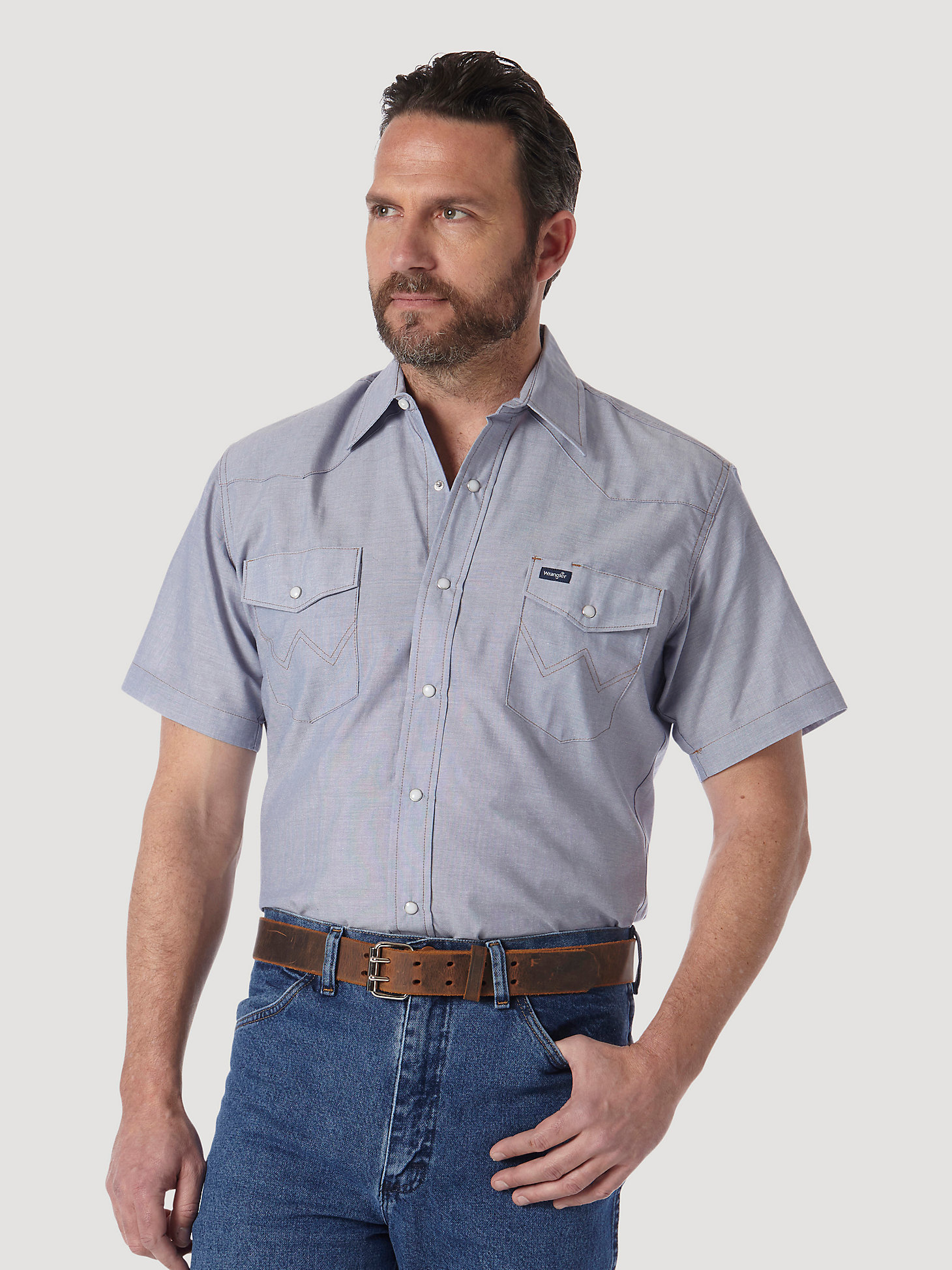 YYear Mens Summer Slim Fit Button Down Short Sleeve Pockets Denim Work Western Shirt