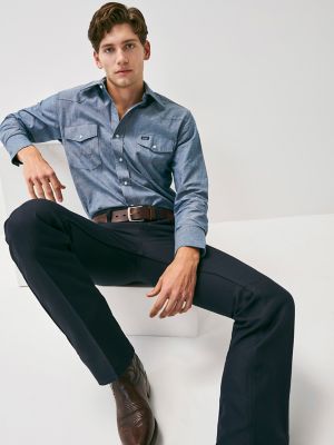 Cowboy Cut® Work Western Indigo Chambray Long Sleeve Shirt | Mens ...