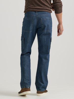 Mens NEW Cargo Jeans Blue Washed Denim Pants Big Pockets Long Size