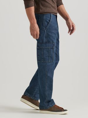 Wrangler® Denim Loose Fit Cargo Jean in Medium Stonewash Denim