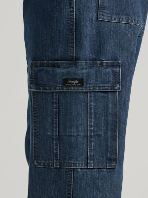 Wrangler® Denim Loose Fit Cargo Jean in Medium Stonewash Denim