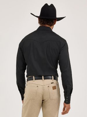 Wrangler® Western Snap Shirt - Long Sleeve Solid Broadcloth in Black alternative view 2