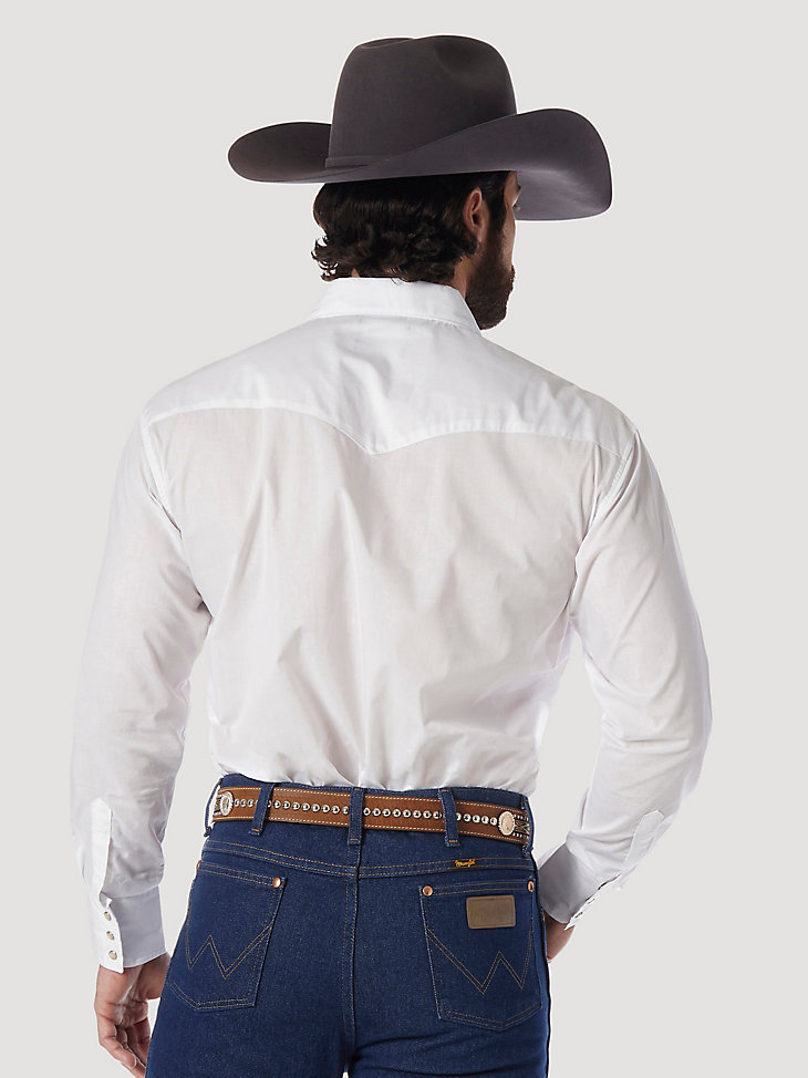 Wrangler® Western Snap Shirt - Long Sleeve Solid Broadcloth in White alternative view